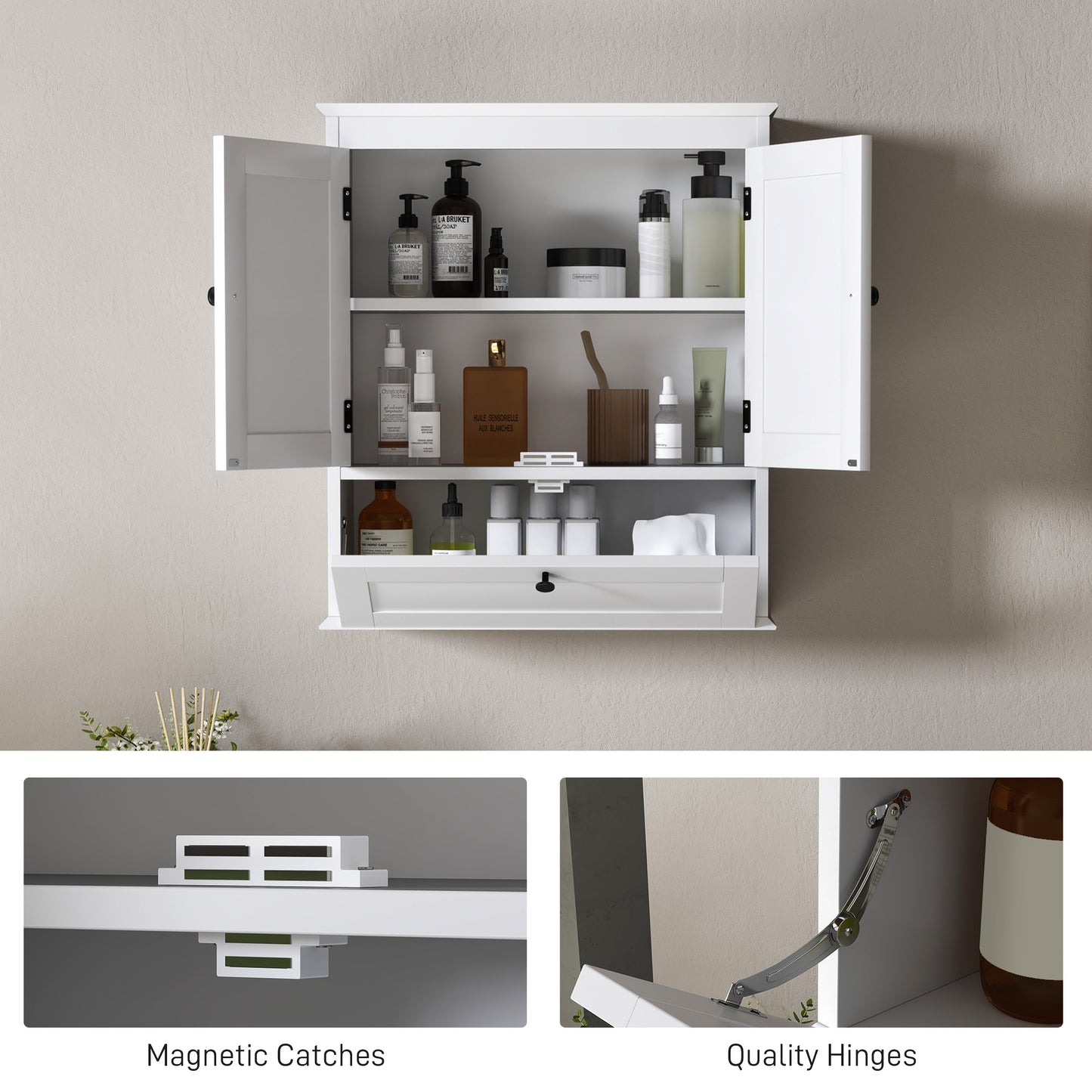 Bathroom Cabinet Wall Mounted with Adjustable Shelf, White