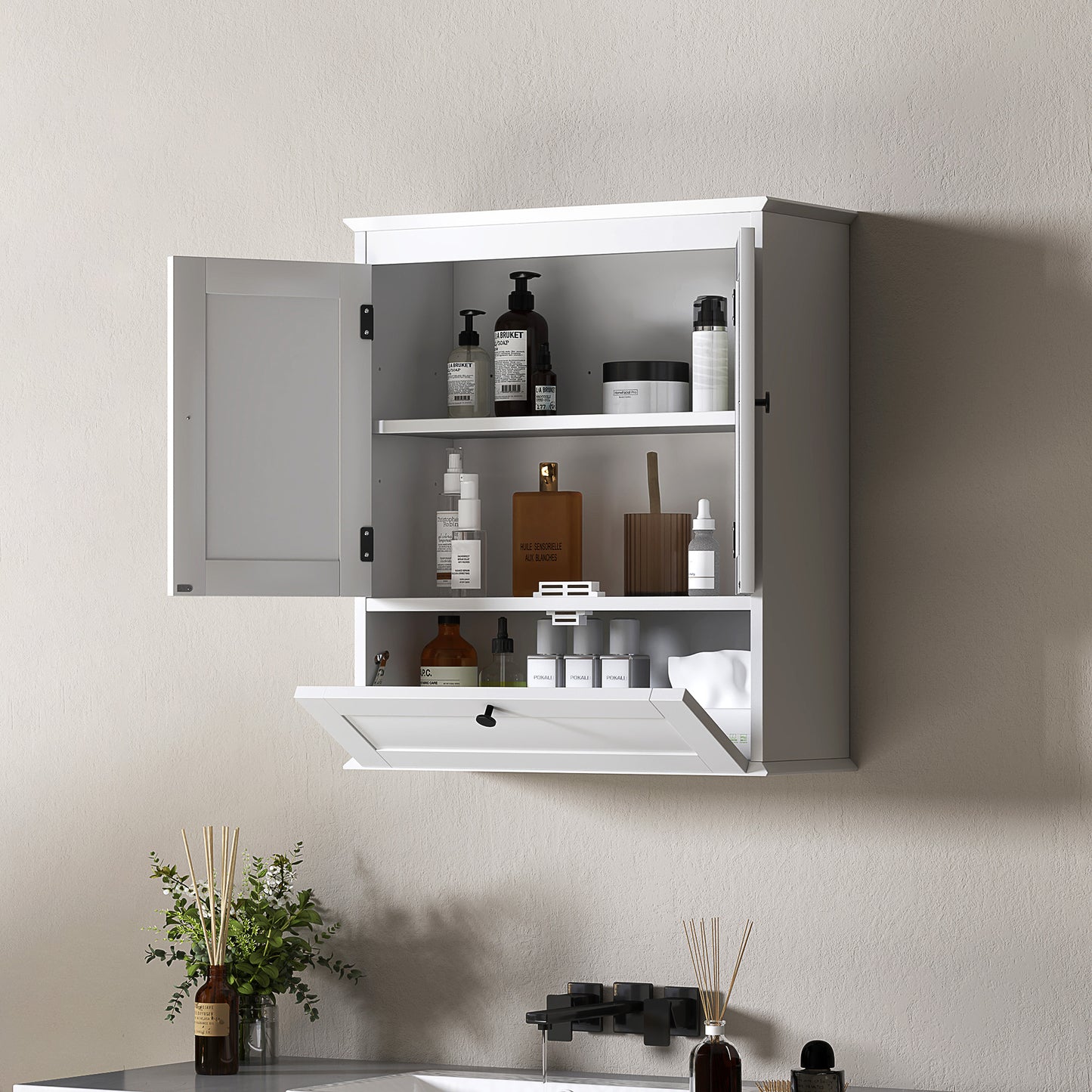 Bathroom Cabinet Wall Mounted with Adjustable Shelf, White