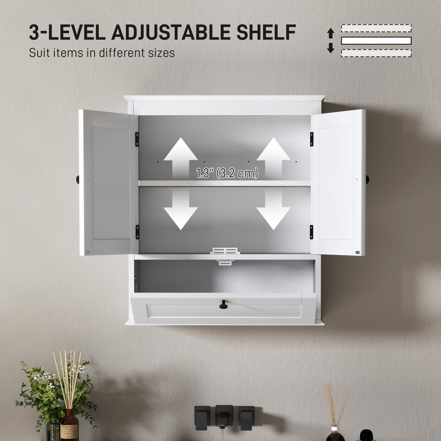 Bathroom Cabinet Wall Mounted with Adjustable Shelf, White