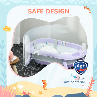 Foldable Baby Bathtub w/ Non-Slip Support Legs, Cushion Pad - Purple