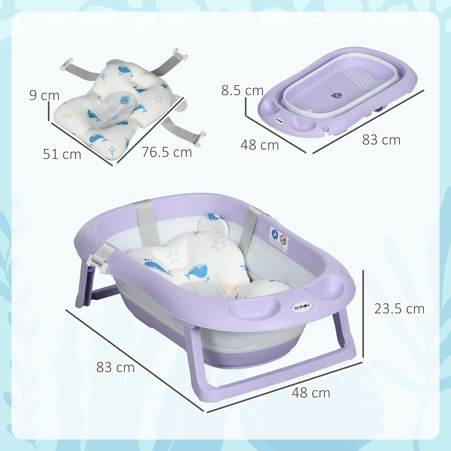 Foldable Baby Bathtub w/ Non-Slip Support Legs, Cushion Pad - Purple