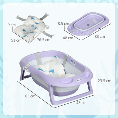 Foldable Baby Bathtub w/ Non-Slip Support Legs, Cushion Pad - Purple