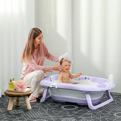 Foldable Baby Bathtub w/ Non-Slip Support Legs, Cushion Pad - Purple