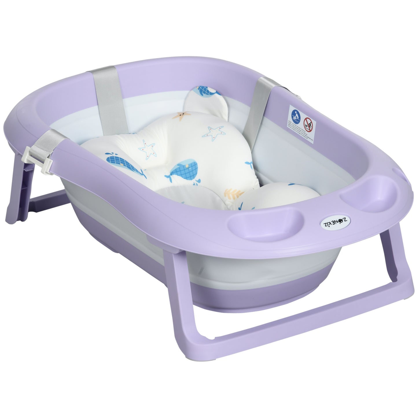 Foldable Baby Bathtub w/ Non-Slip Support Legs, Cushion Pad - Purple