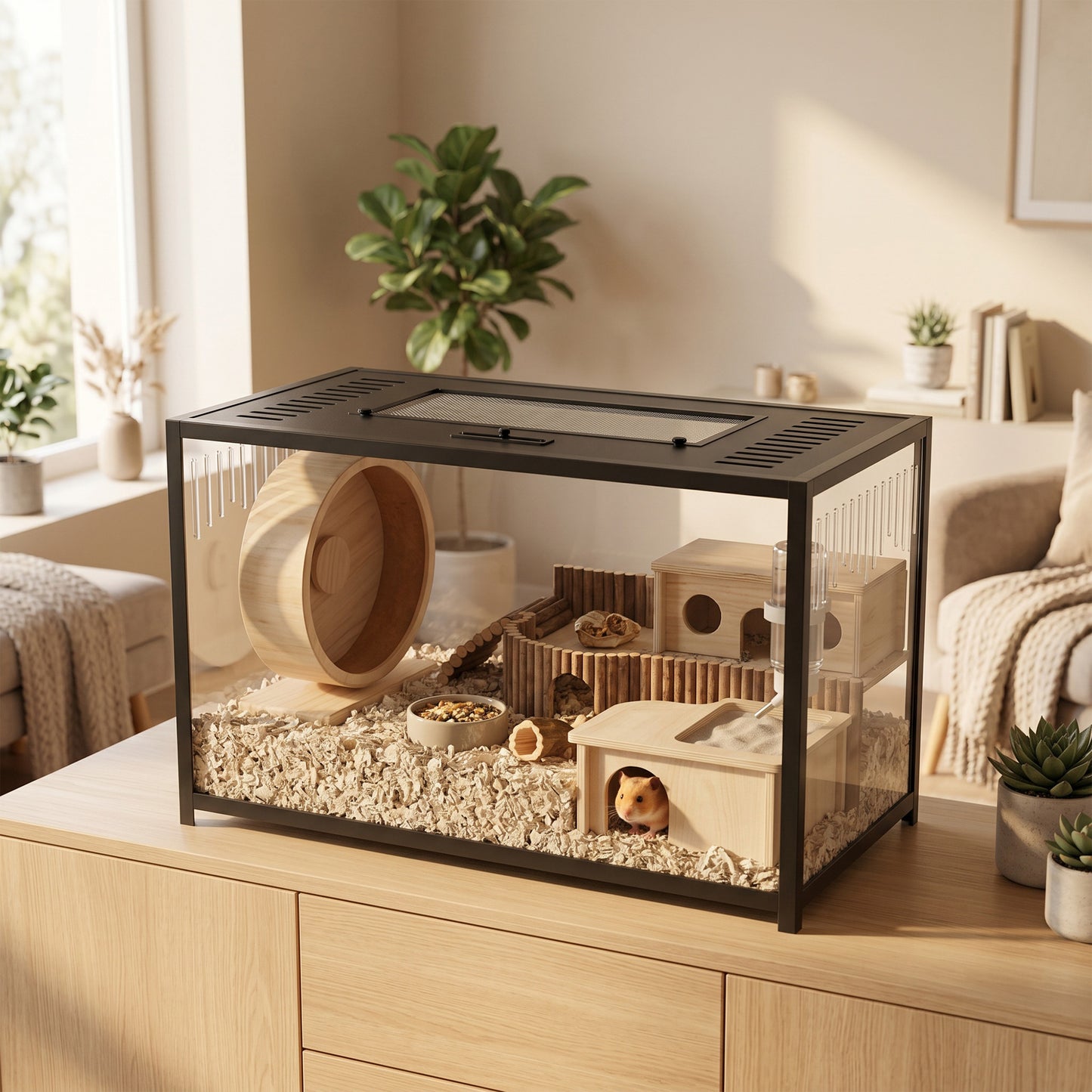 Hamster Cage, Chewproof Metal Rat Cage with Deep Base, Openable Top