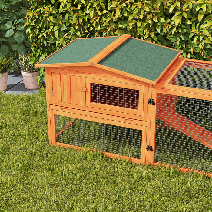 Rabbit Hutch and Run Outdoor Bunny Cage Wooden Guinea Pig Hide House with Sliding Tray, Hay Rack, Ramp, 156 x 58 x 68cm