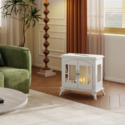 Ethanol Fireplace Stove Freestanding Bioethanol Fire, 0.9L Tank White