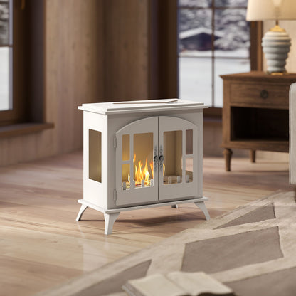 Ethanol Fireplace Stove Freestanding Bioethanol Fire, 0.9L Tank White