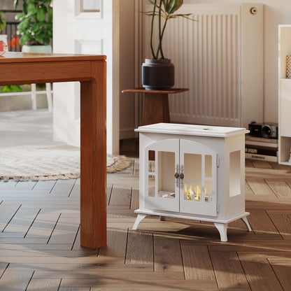 Ethanol Fireplace Stove Freestanding Bioethanol Fire, 0.9L Tank White