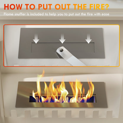 Ethanol Fireplace Stove Freestanding Bioethanol Fire, 0.9L Tank White