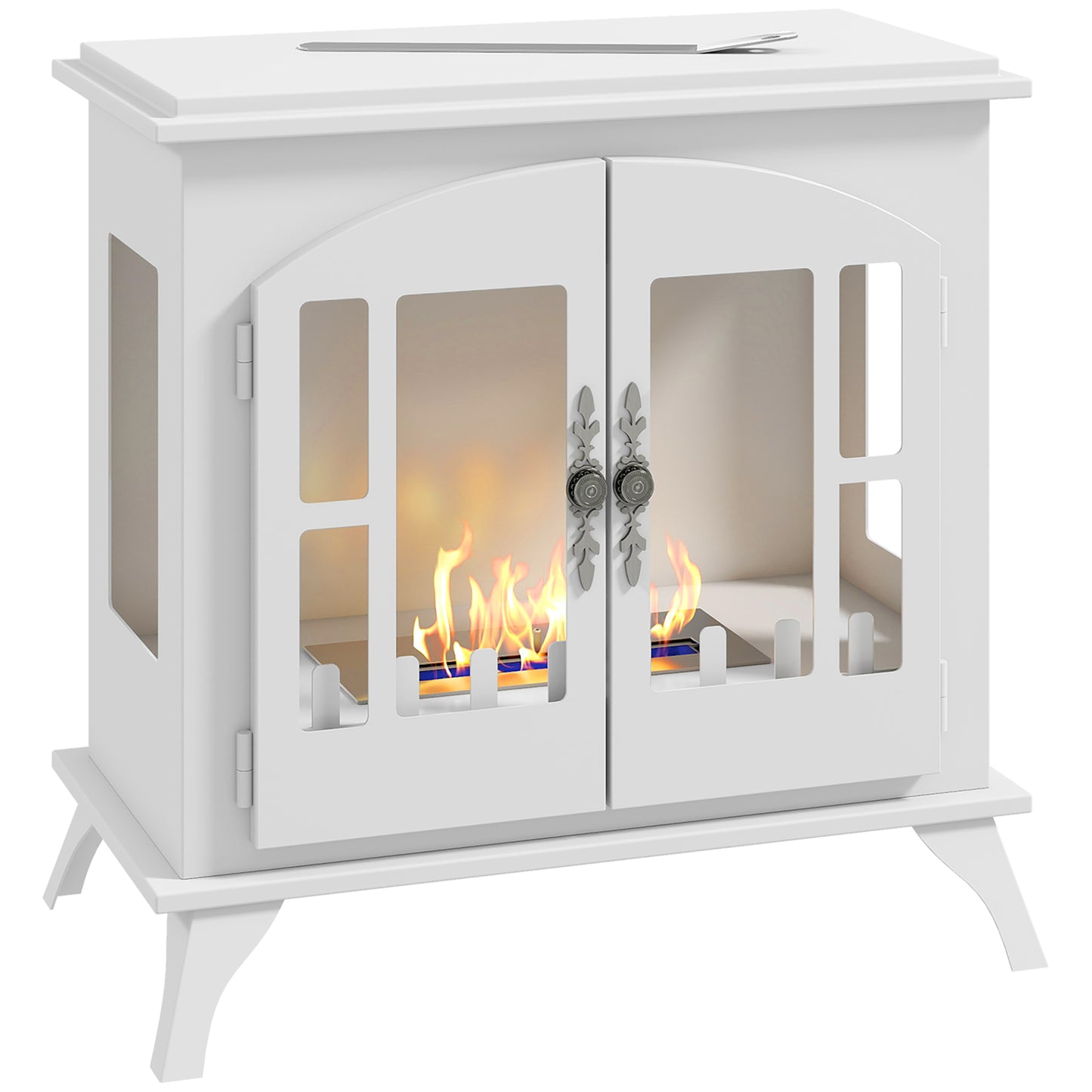 Ethanol Fireplace Stove Freestanding Bioethanol Fire, 0.9L Tank White