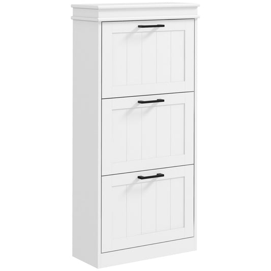 Slim Shoe Storage Cabinet with 3 Flip Drawers for Entryway, White