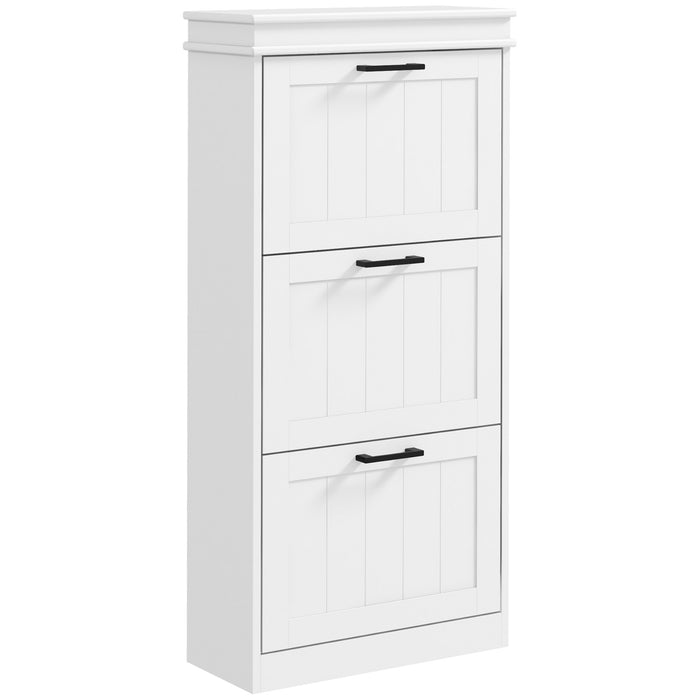 Slim Shoe Storage Cabinet with 3 Flip Drawers for Entryway, White