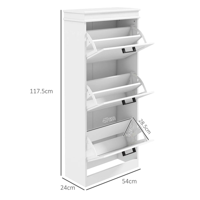 Slim Shoe Storage Cabinet with 3 Flip Drawers for Entryway, White