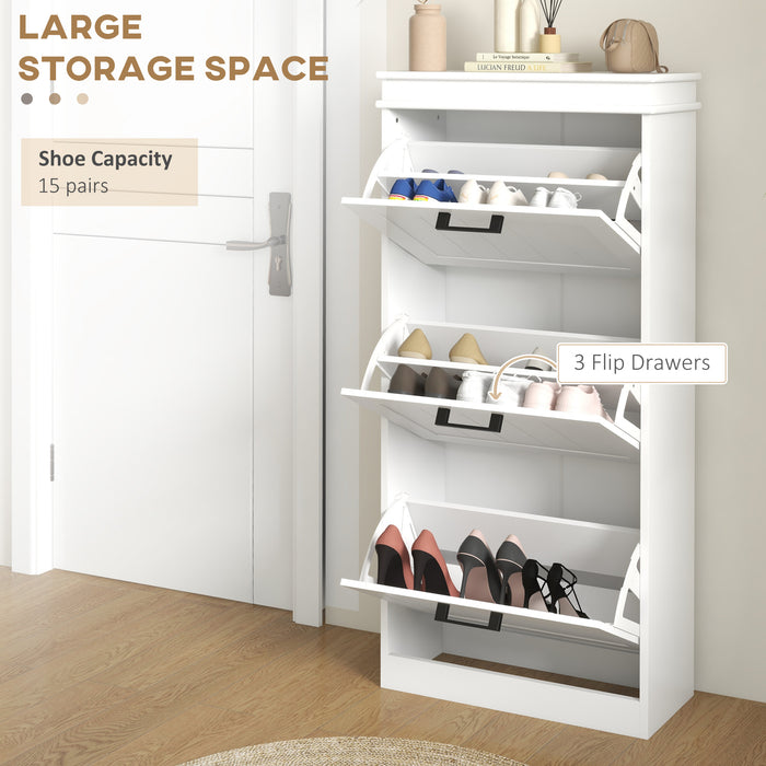 Slim Shoe Storage Cabinet with 3 Flip Drawers for Entryway, White