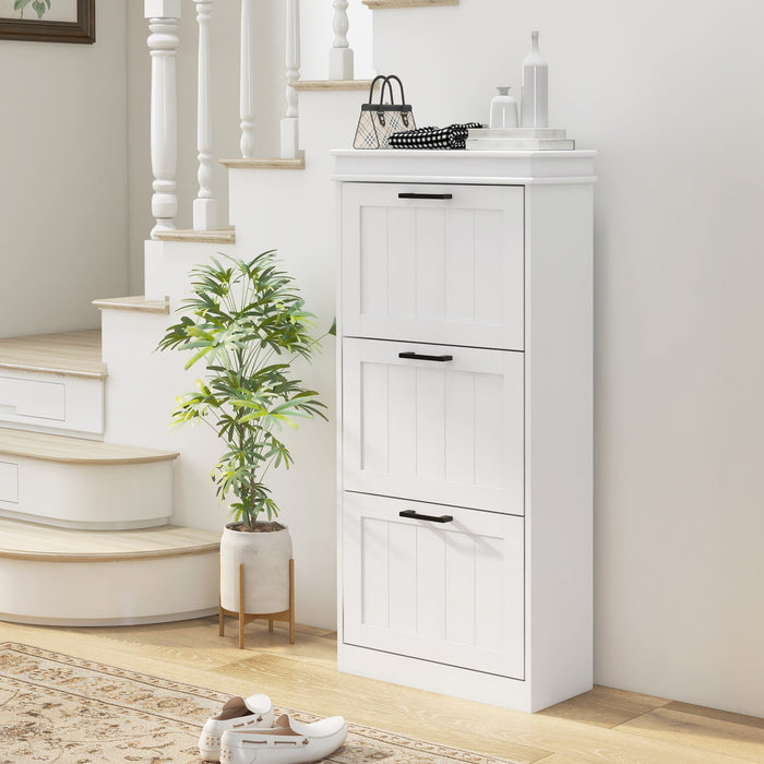 Slim Shoe Storage Cabinet with 3 Flip Drawers for Entryway, White