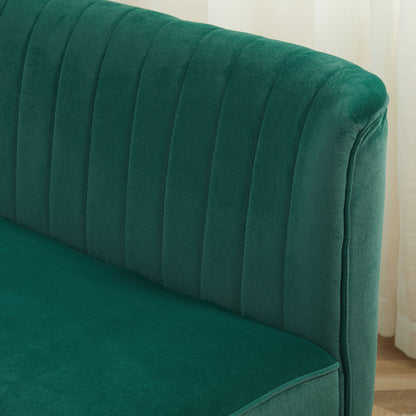 Velvet-Feel Double Sofa w/ Wood Frame Foam Padding High Back, Green