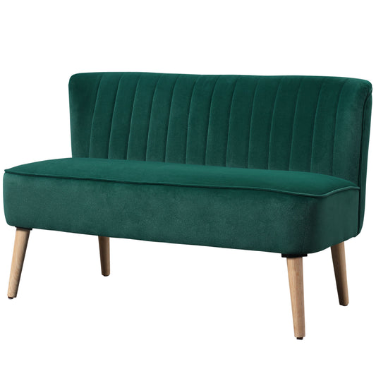 Velvet-Feel Double Sofa w/ Wood Frame Foam Padding High Back, Green