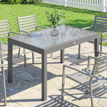 Aluminium Extending Garden Table, Glass Top Dining Table, Grey