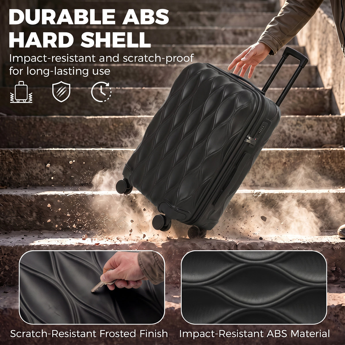 24Inch Suitcase Hard Shell Checked Luggage with TSA Lock, Black