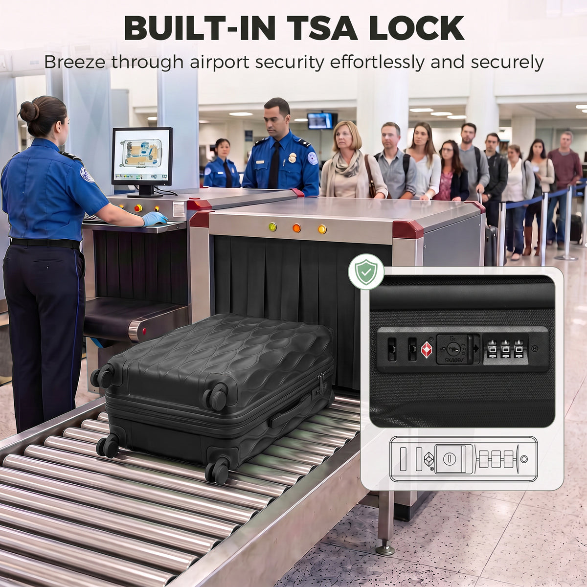 24Inch Suitcase Hard Shell Checked Luggage with TSA Lock, Black