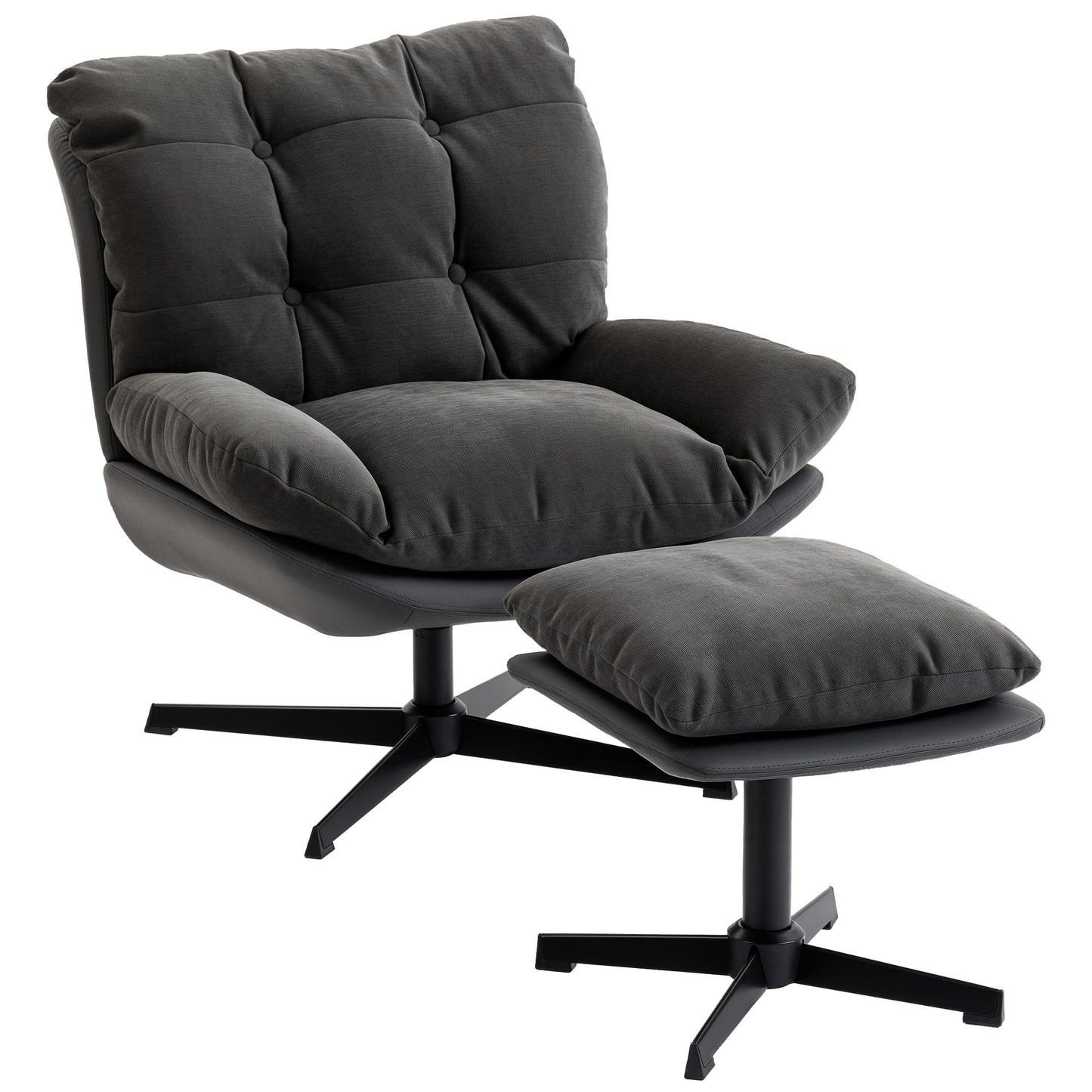 Accent Chair with Footstool, Modern Swivel Lounge Chair, Dark Grey