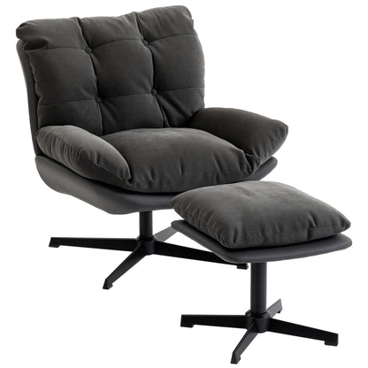 Accent Chair with Footstool, Modern Swivel Lounge Chair, Dark Grey