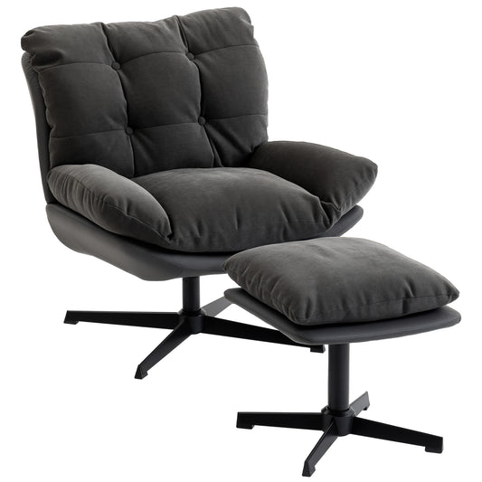 Accent Chair with Footstool, Modern Swivel Lounge Chair, Dark Grey