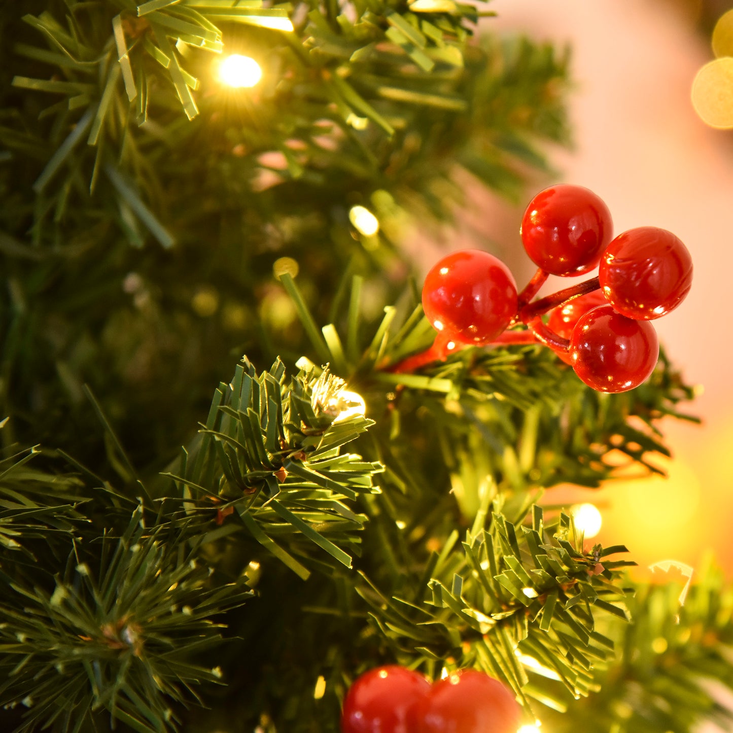 5FT Prelit Pencil Christmas Tree w/ LED Light, Berry, Xmas Decoration