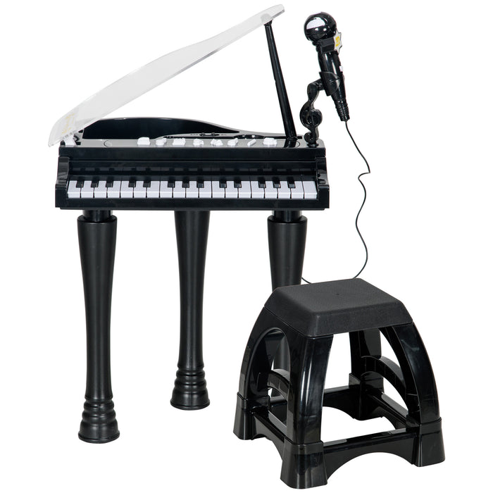 AIYAPLAY 32-Key Kids Piano Keyboard, with Stool, Lights, Microphone, Sounds, Removable Legs - Black