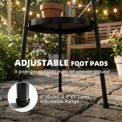 Patio Side Table, 2-Tier Round Coffee End Table, Black