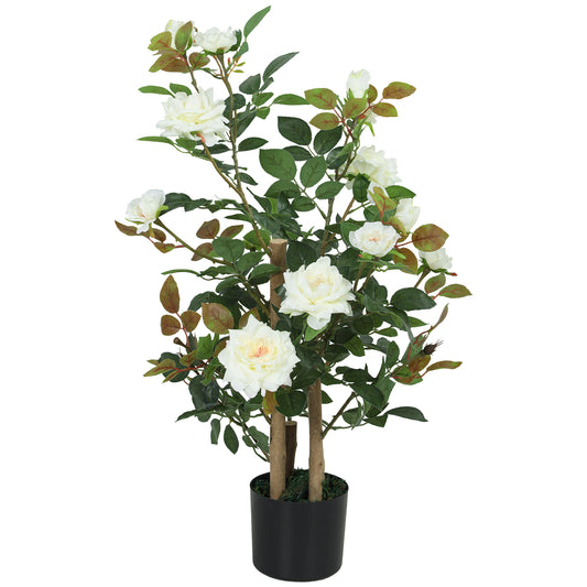 90cm Artificial Rose Tree with 344 Silk Leaves and 17 Flowers, White