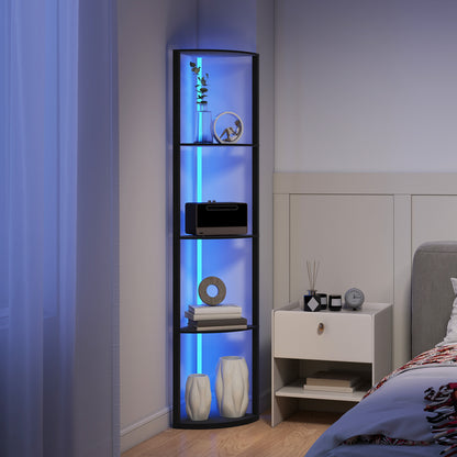 RGB LED Floor Lamp with Shelves and Remote Control for Living Room