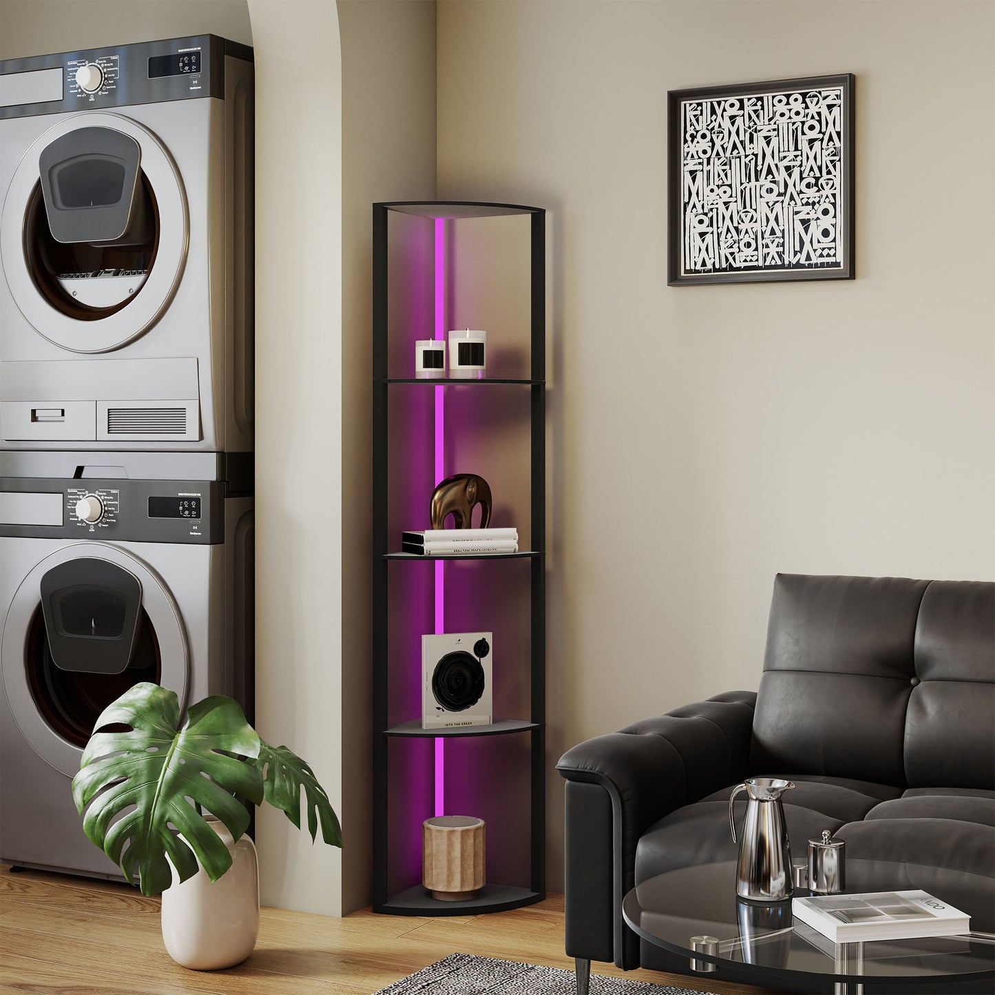 RGB LED Floor Lamp with Shelves and Remote Control for Living Room