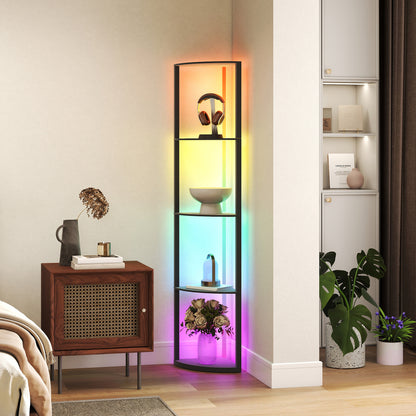 RGB LED Floor Lamp with Shelves and Remote Control for Living Room