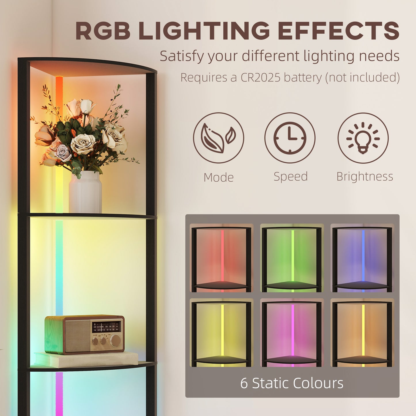 RGB LED Floor Lamp with Shelves and Remote Control for Living Room