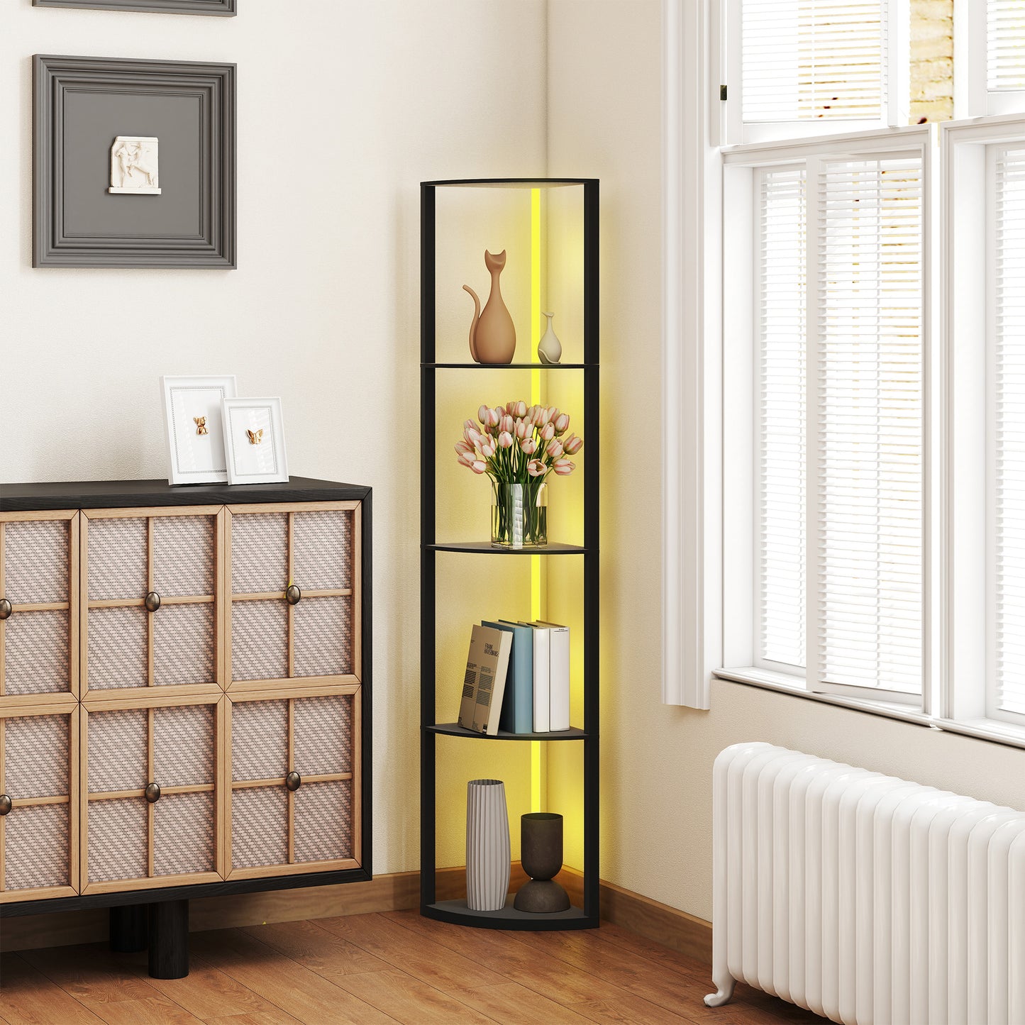 RGB LED Floor Lamp with Shelves and Remote Control for Living Room