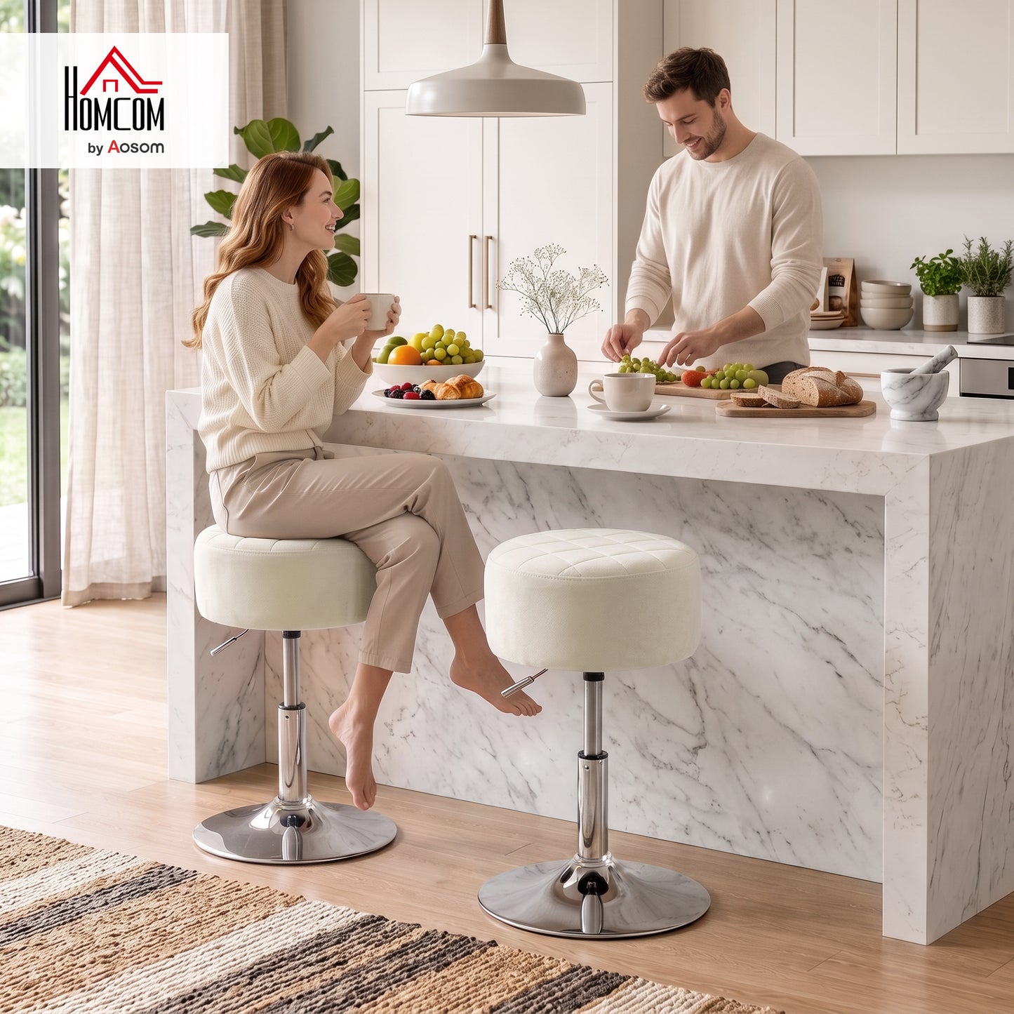 Bar Stool Adjustable Swivel 1 Piece, Beige