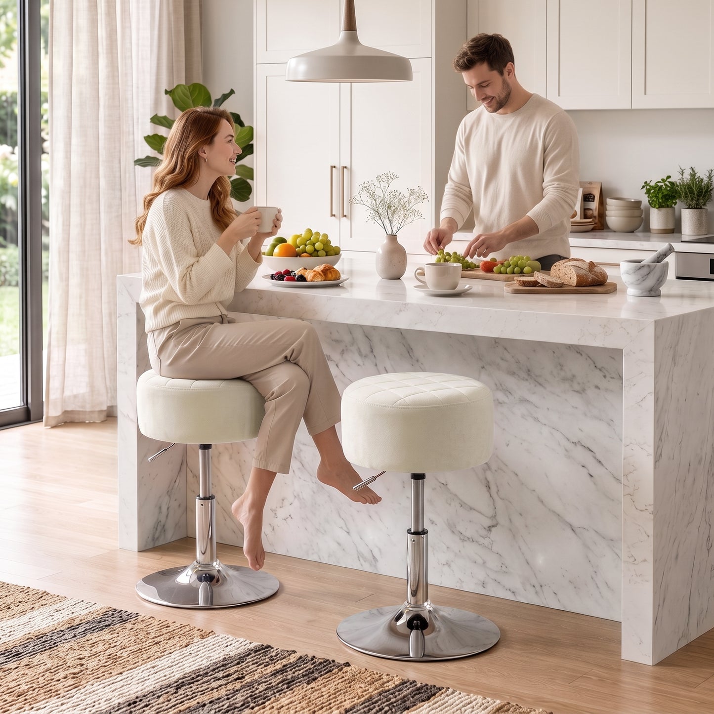 Bar Stool Adjustable Swivel 1 Piece, Beige