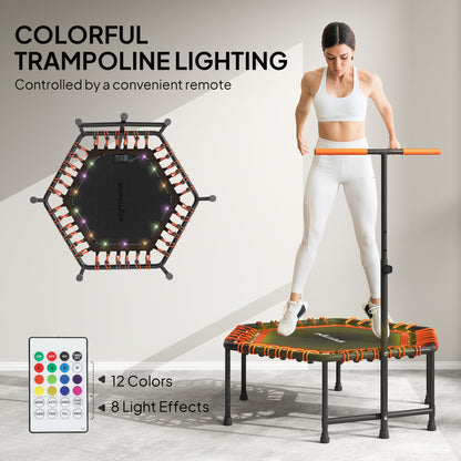 45" Fitness Trampoline with Adjustable Handle, LED Lights, Orange