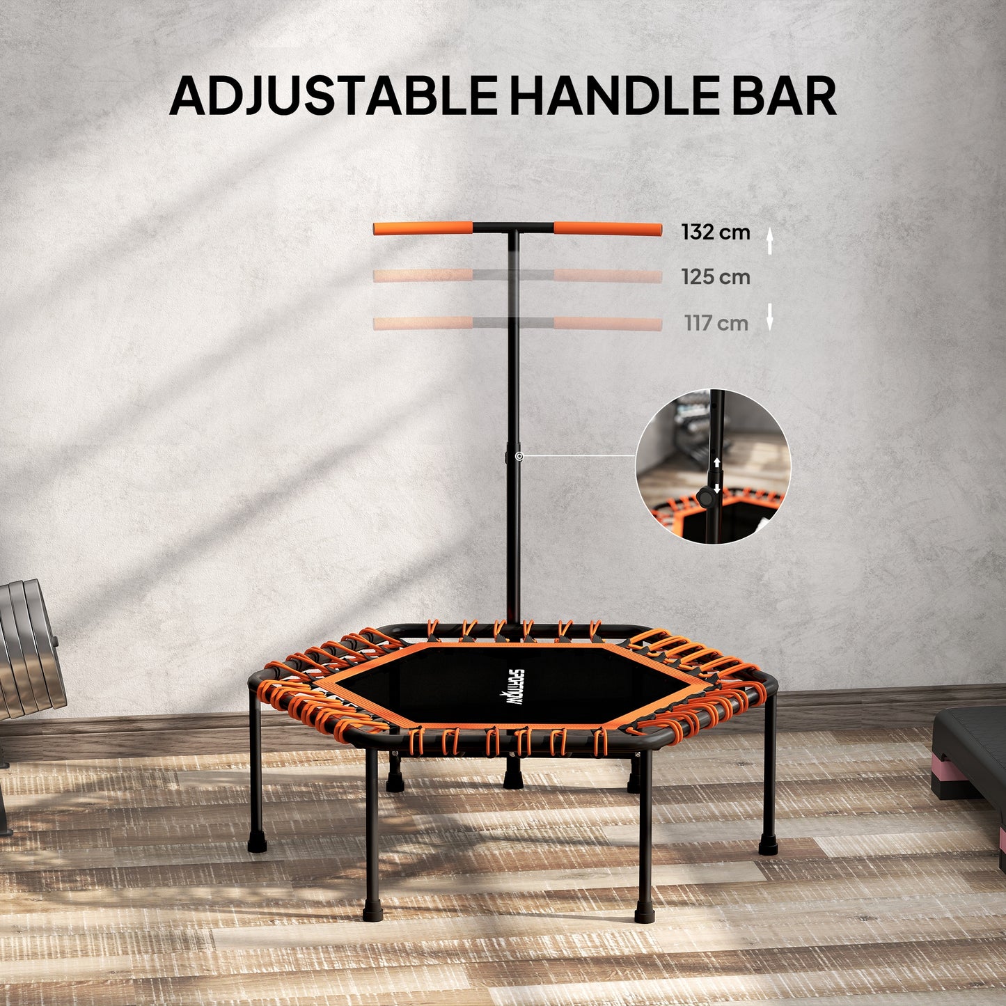 45" Fitness Trampoline with Adjustable Handle, LED Lights, Orange