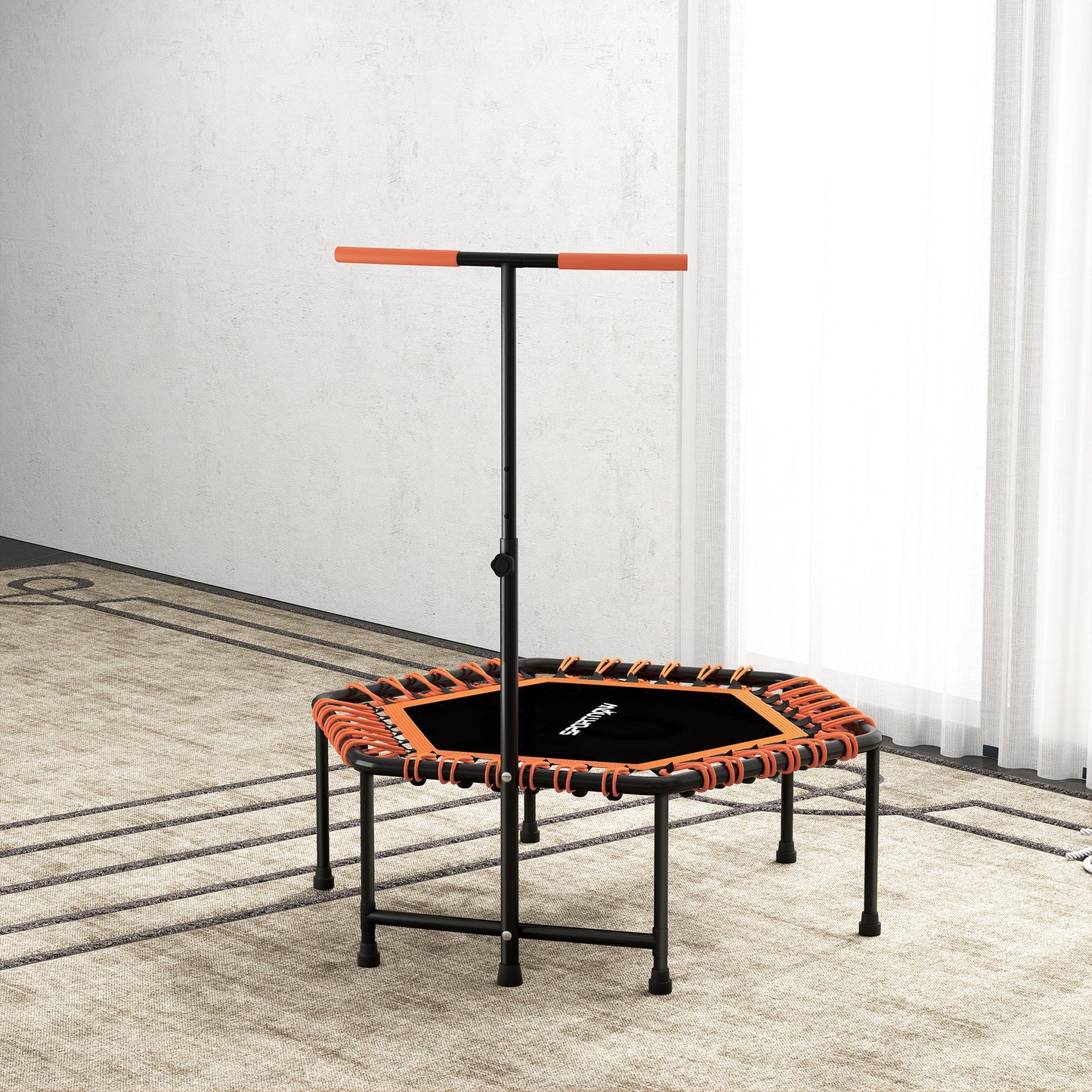 45" Fitness Trampoline with Adjustable Handle, LED Lights, Orange