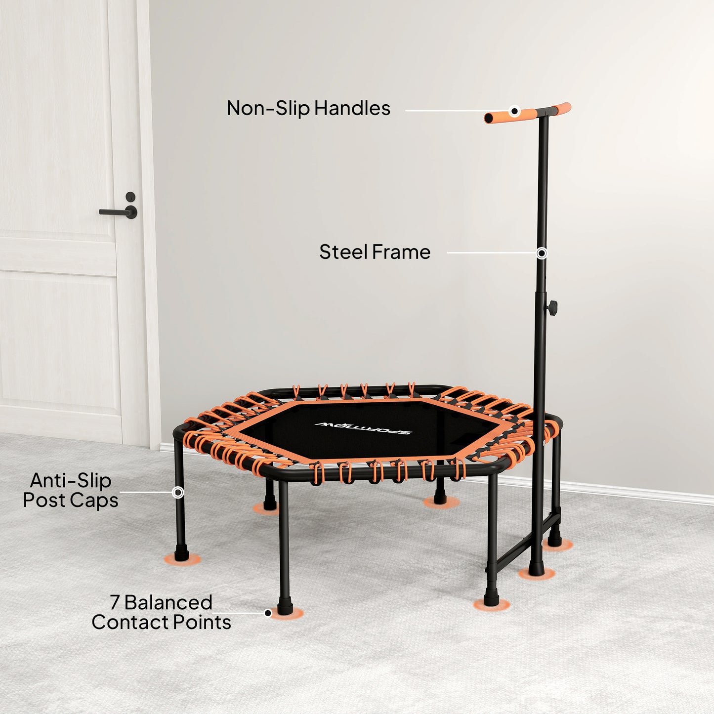 45" Fitness Trampoline with Adjustable Handle, LED Lights, Orange