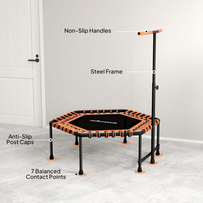 45" Fitness Trampoline with Adjustable Handle, LED Lights, Orange