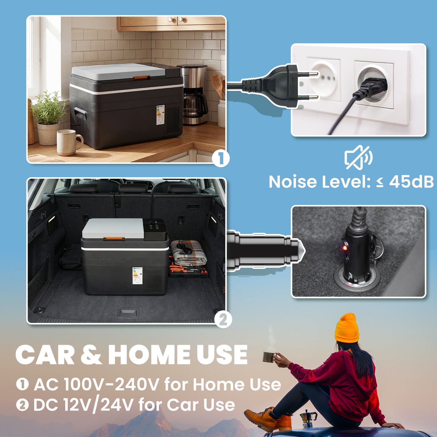 30L Compressor Car Fridge Freezer, Camping Refrigerator with App Control, 12/24V DC and 100-240V AC, Portable Electric Cool Box for Truck SUV Travel Camping, Black