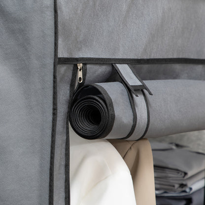 Fabric Wardrobe w/ Shelves Hanging Rail Foldable Closets Dark Grey