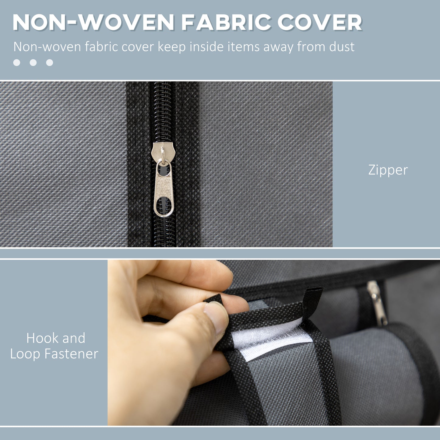 Fabric Wardrobe w/ Shelves Hanging Rail Foldable Closets Dark Grey