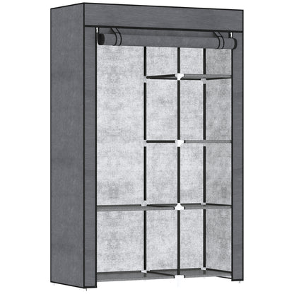 Fabric Wardrobe w/ Shelves Hanging Rail Foldable Closets Dark Grey