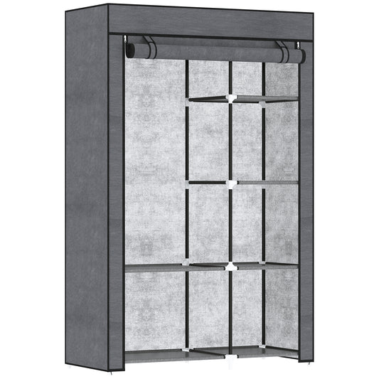 Fabric Wardrobe w/ Shelves Hanging Rail Foldable Closets Dark Grey