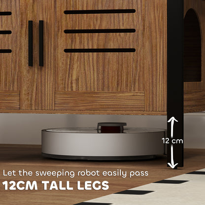 Cat Litter Box Enclosure w/ Tall Legs, Scratching Board, Dark Brown